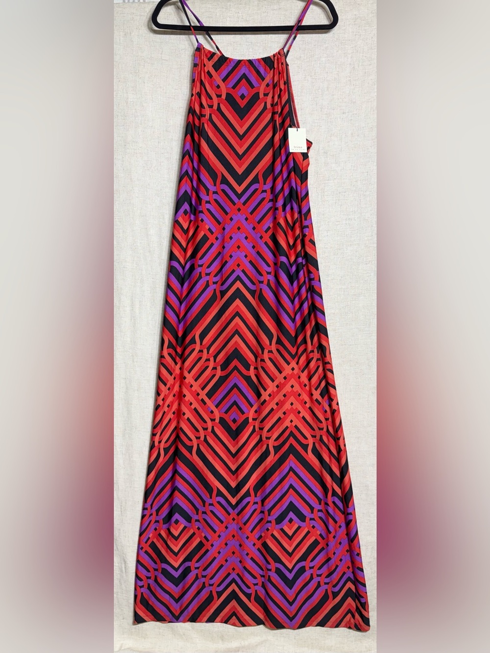 NWT Trina Turk Geometric Halter Maxi Dress Orange Purple Black Size S